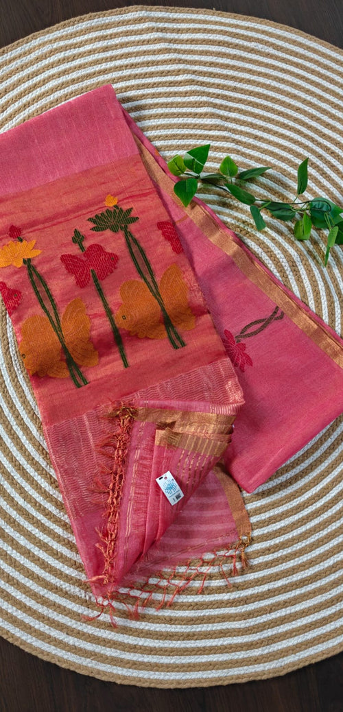 Pure Silk Lenin Jamdani Saree