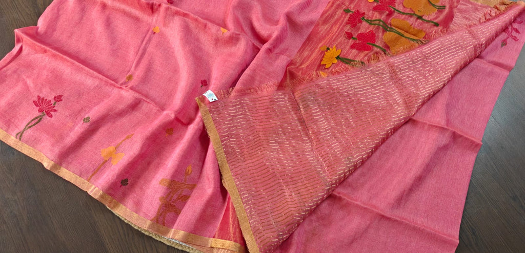 Pure Silk Lenin Jamdani Saree