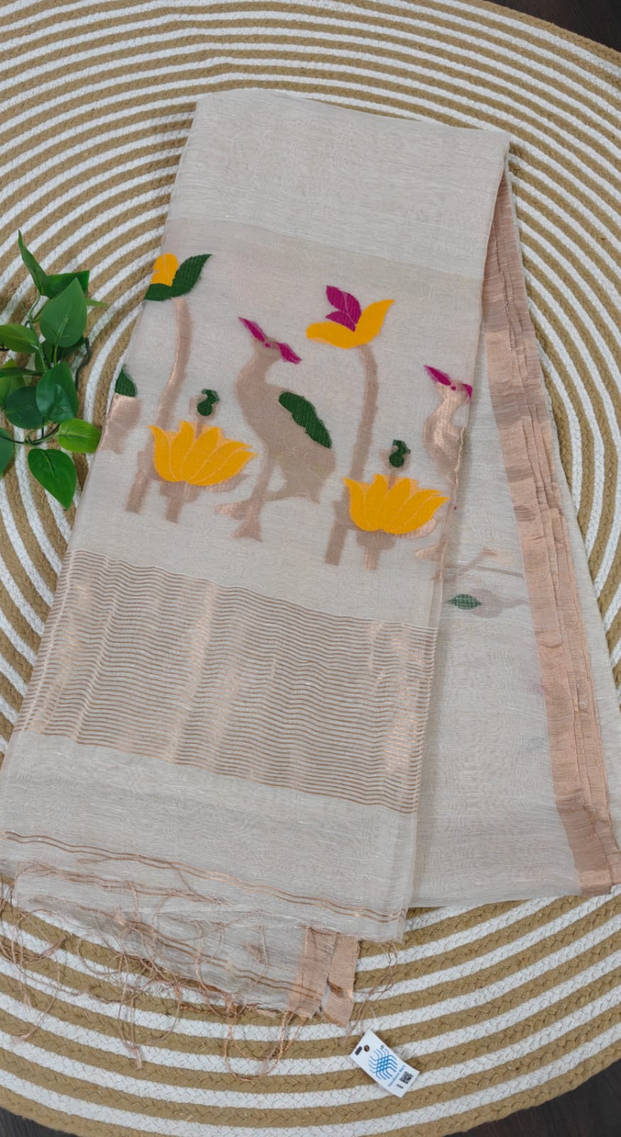 Pure Silk Lenin Jamdani Saree