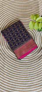 Pure Banarasi Crepe Saree PSS360-Neavy Blue with Pink