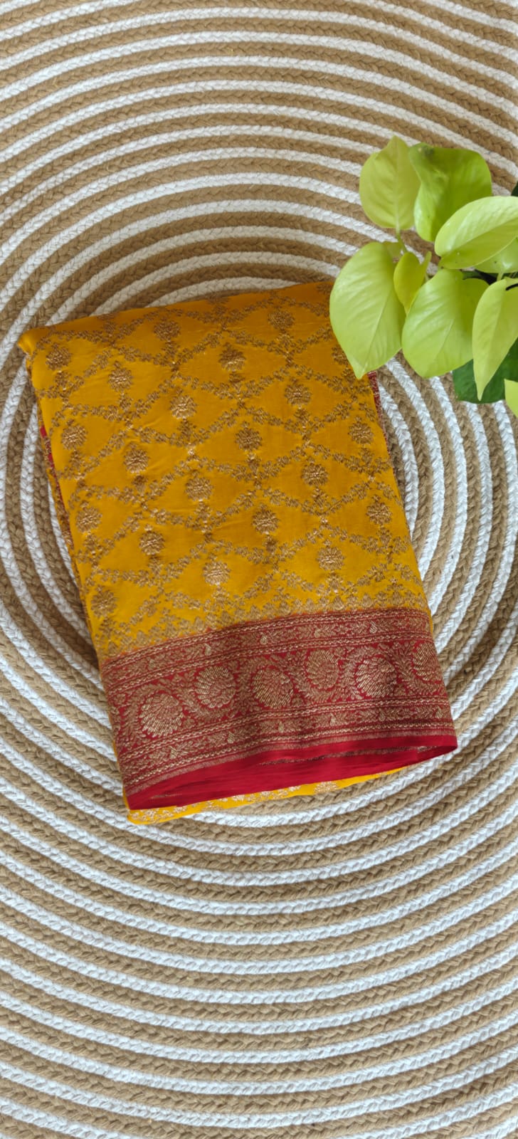 Pure Banarasi Crepe Saree Yellow with Red PSS-360