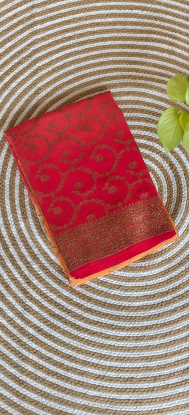 Pure Banarasi Crepe Saree PSS360-Orrange with Red