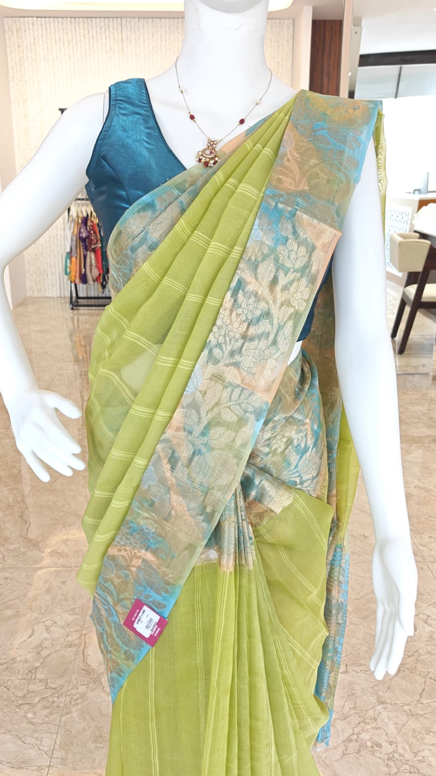 Soft Organza SS173-Lemon green with Blue