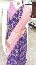Semi Soft Georgette SS346-Purple with Baby Pink