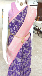 Semi Soft Georgette SS346-Purple with Baby Pink