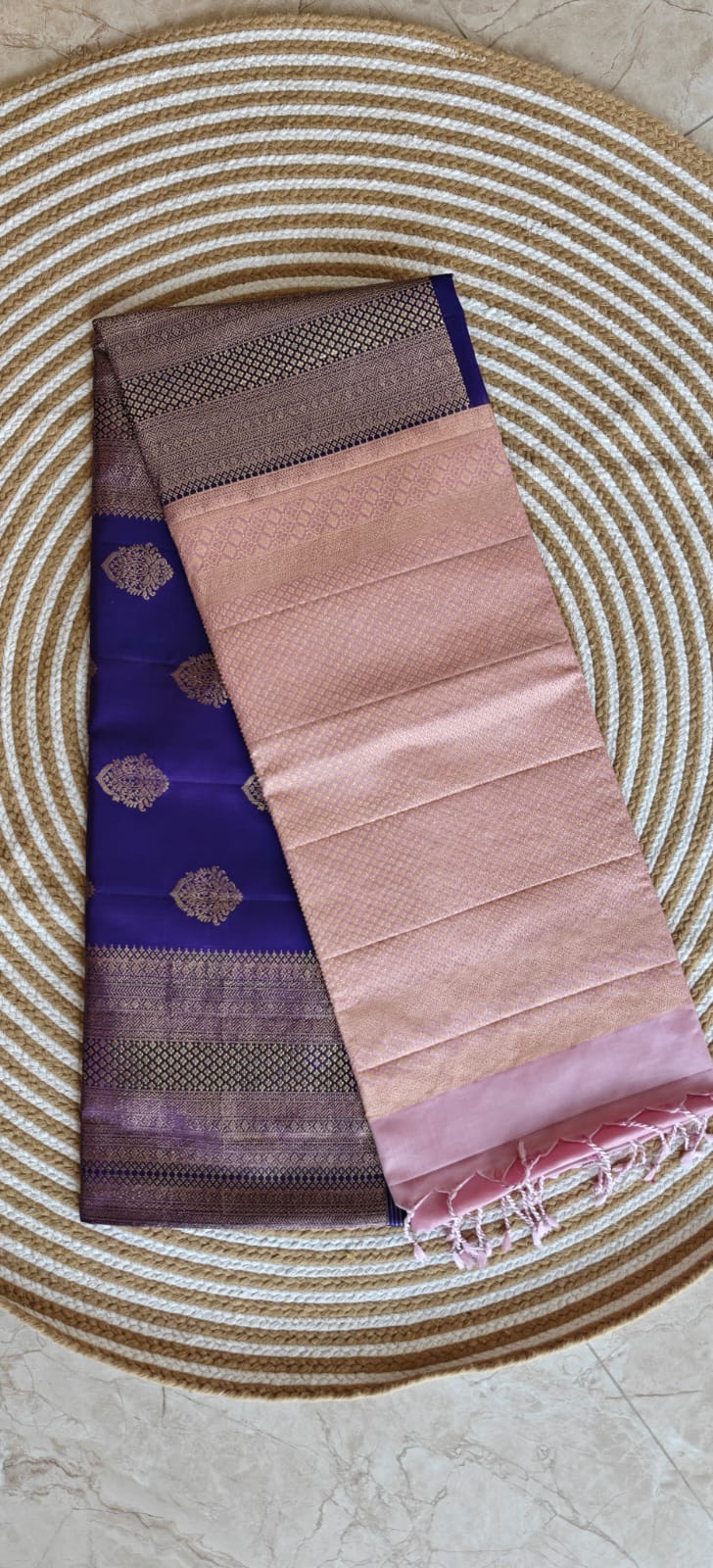 Pure Kanchi Heavy Soft Silk Saree with Turning Weaving PSS313-Purple with Pink