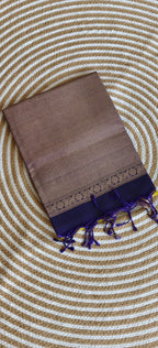 Pure Kanchi Heavy Soft Silk PSS309-Olive green with Purple