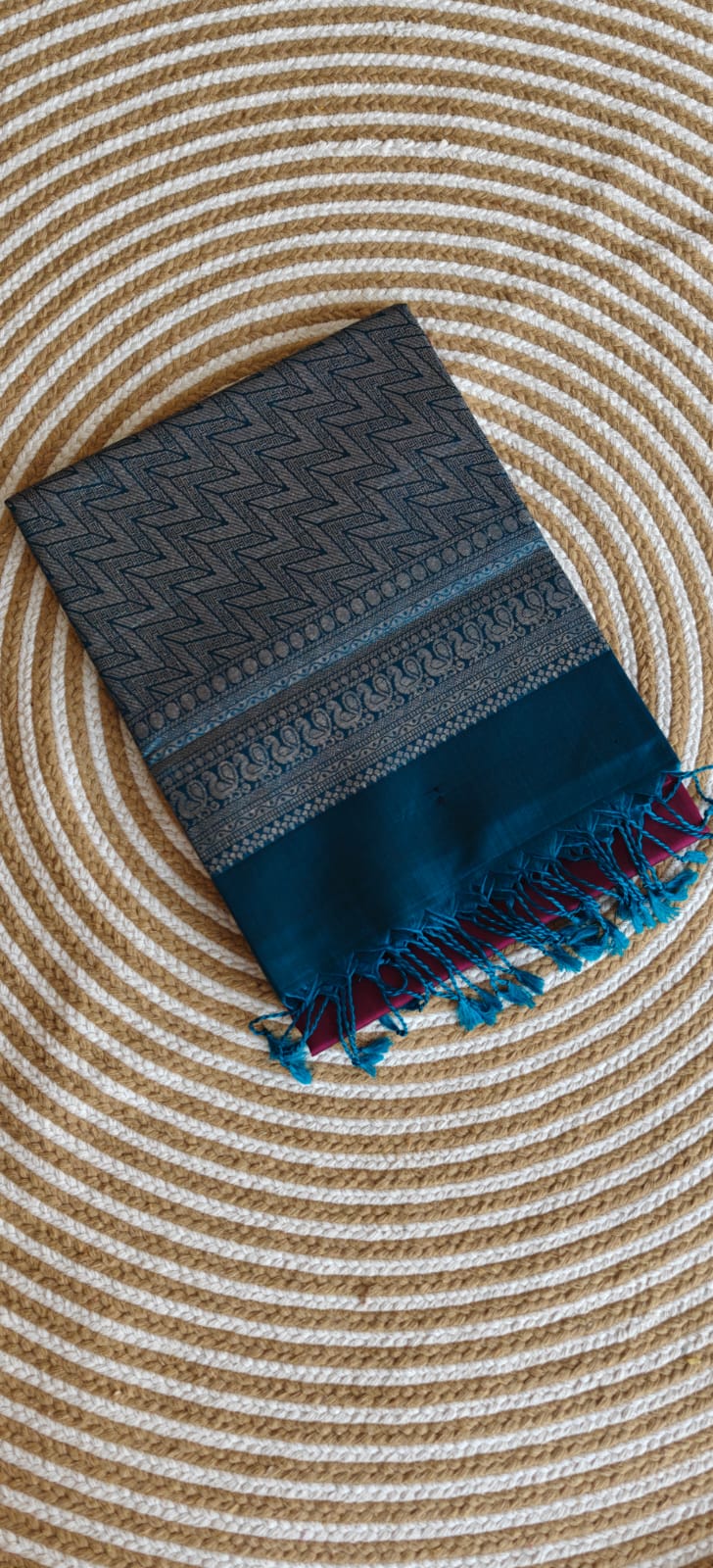 Pure Kanchi Hevy Soft Silk PSS404-Wine with Peacock blue