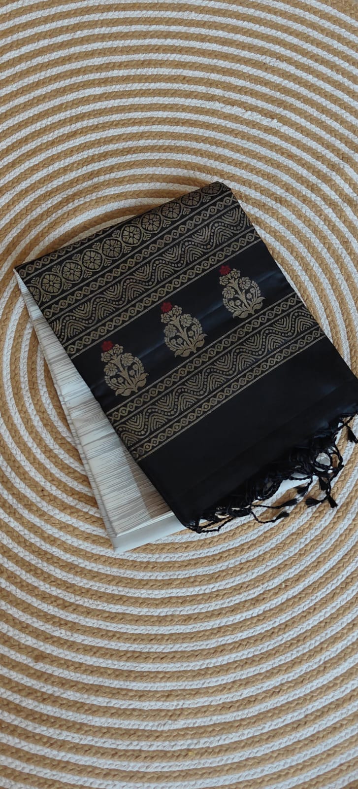 Pure Kanchi Heavy Soft Silk Saree PSS309-White with Black