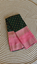 Semi Mysore Crepe Premium Bottle Green with Pink SS-650