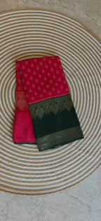 Semi Mysore Crepe Premium Rani Pink With Bottle green SS-650