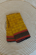 Yellow with Black 3D Tusser  Saree SS-349