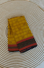 Yellow with Black 3D Tusser  Saree SS-349