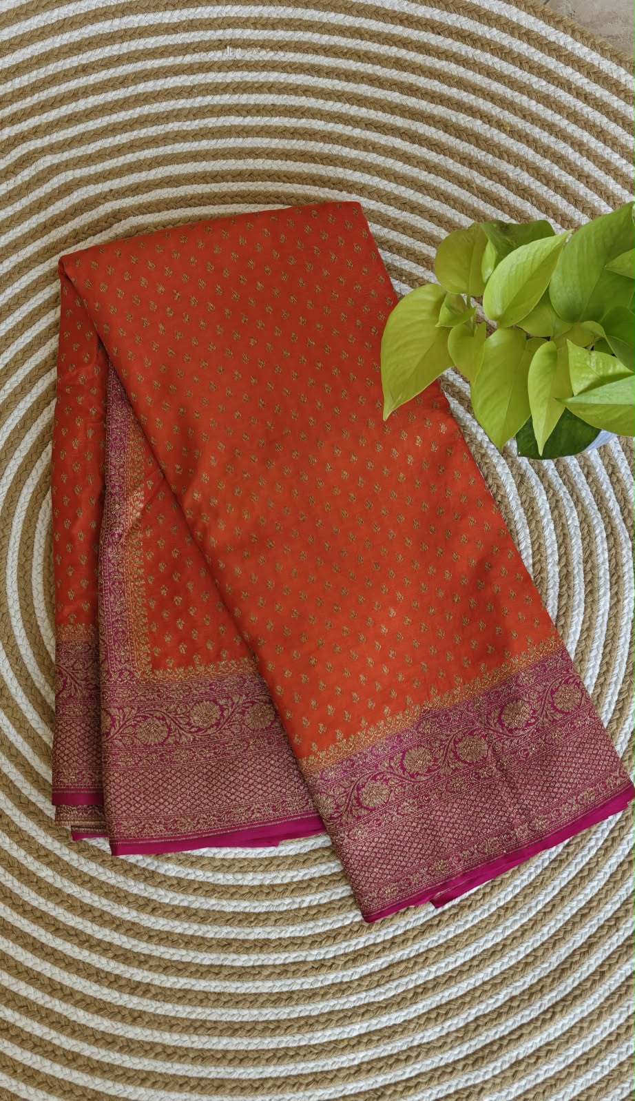 Pure Kaddi Crepe Georgette Orrange with Pink PSS-937