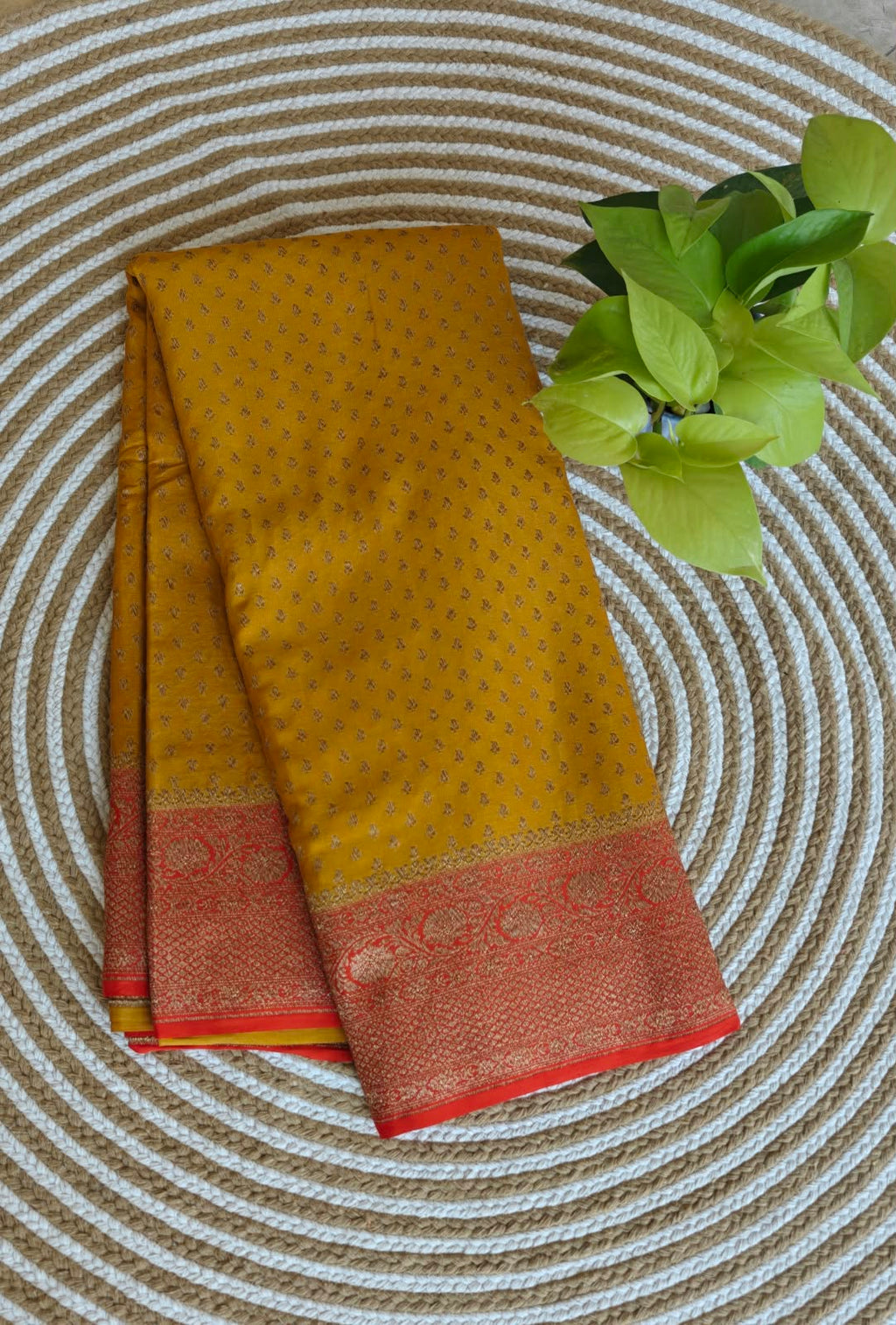 Pure Banarasi Kaddi Crepe Georgette Mustard with Orrange PSS-937