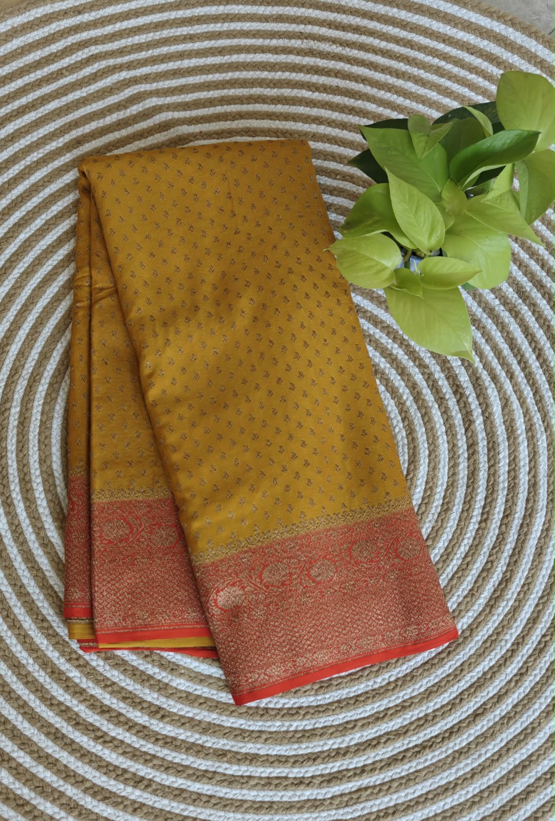 Pure Banarasi Kaddi Crepe Georgette Mustard with Orrange PSS-937