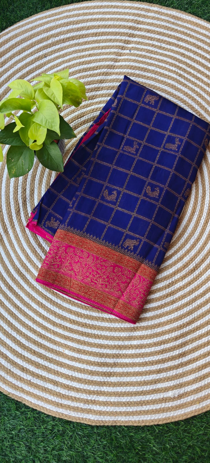 3D Tusser Neavy Blue with Pink SS-349