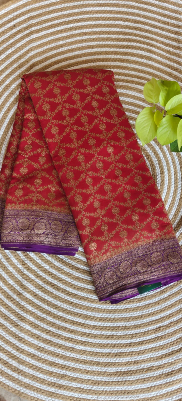 Pure Banarasi Crepe Saree PSS360-Red with Purple