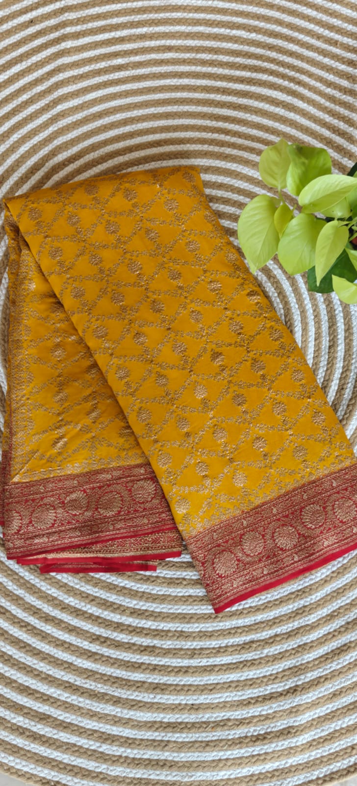 Pure Banarasi Crepe Saree Yellow with Red PSS-360