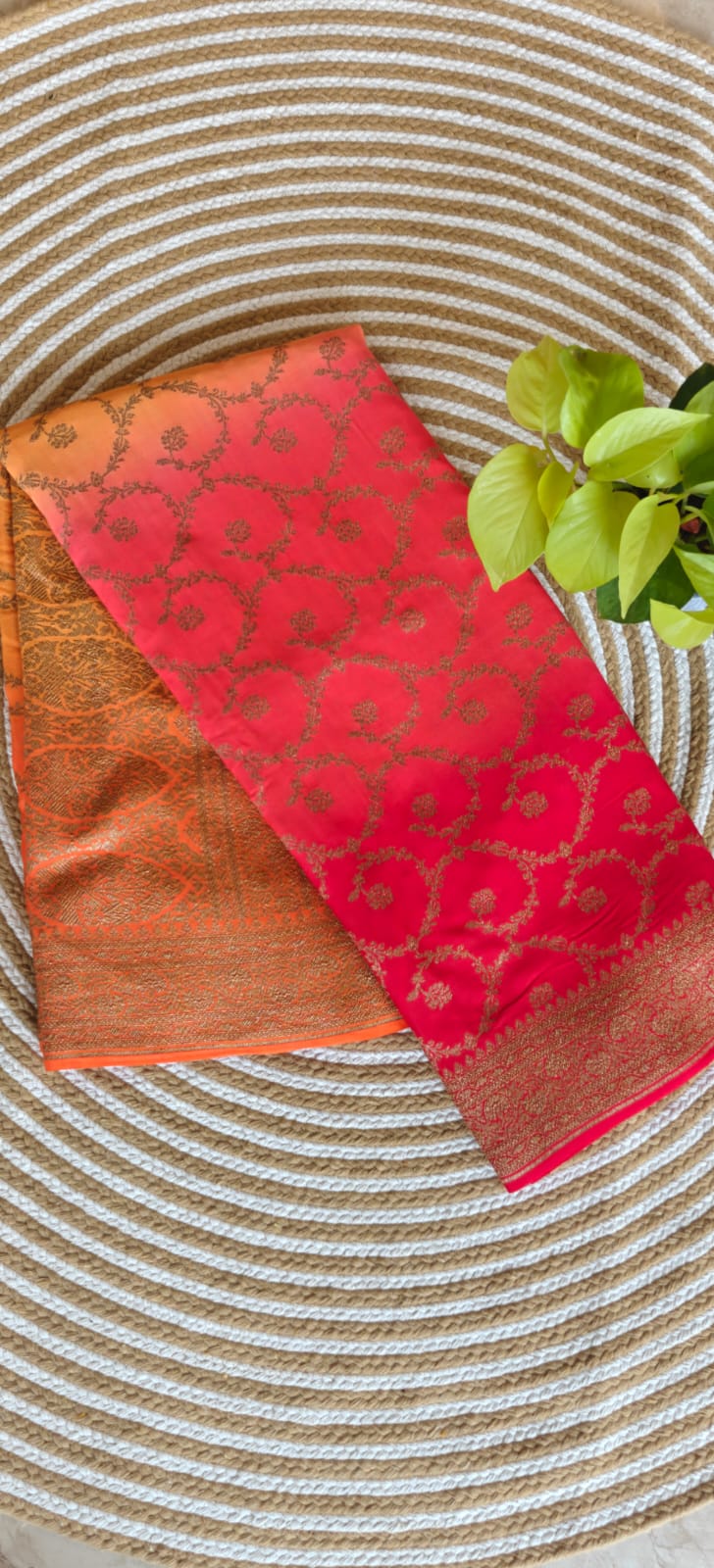Pure Banarasi Crepe Saree PSS360-Orrange with Red