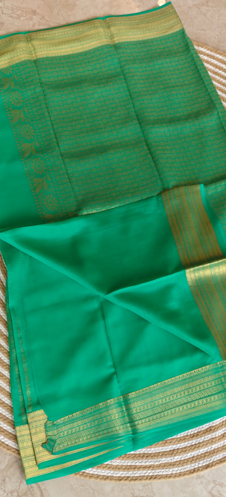 Pure Mysore Crepe Silk Saree PMS397-Seagreen