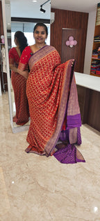 Pure Banarasi Crepe Saree PSS360-Red with Purple