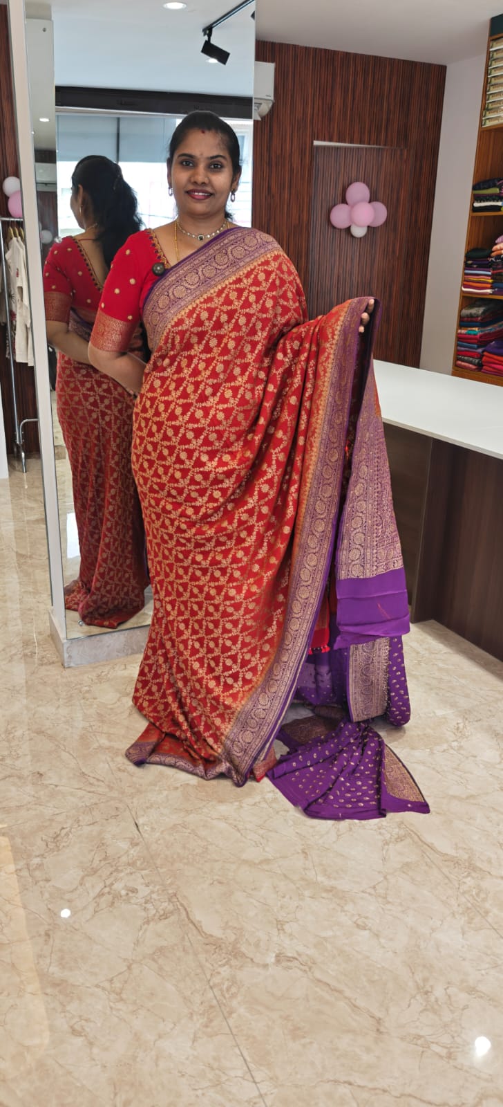 Pure Banarasi Crepe Saree PSS360-Red with Purple
