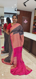 Pure Banarasi Crepe Saree PSS360-Neavy Blue with Pink