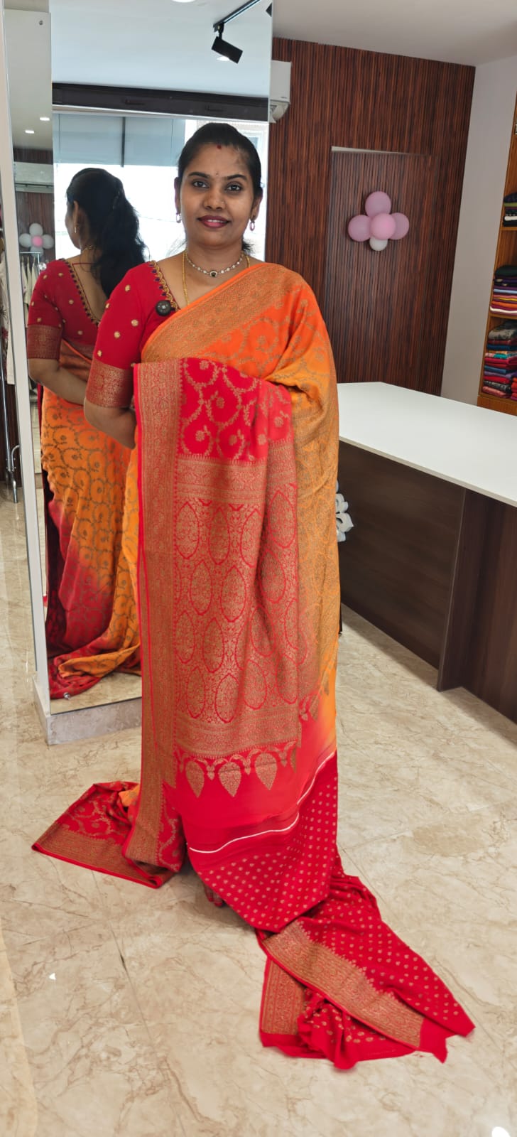 Pure Banarasi Crepe Saree PSS360-Orrange with Red
