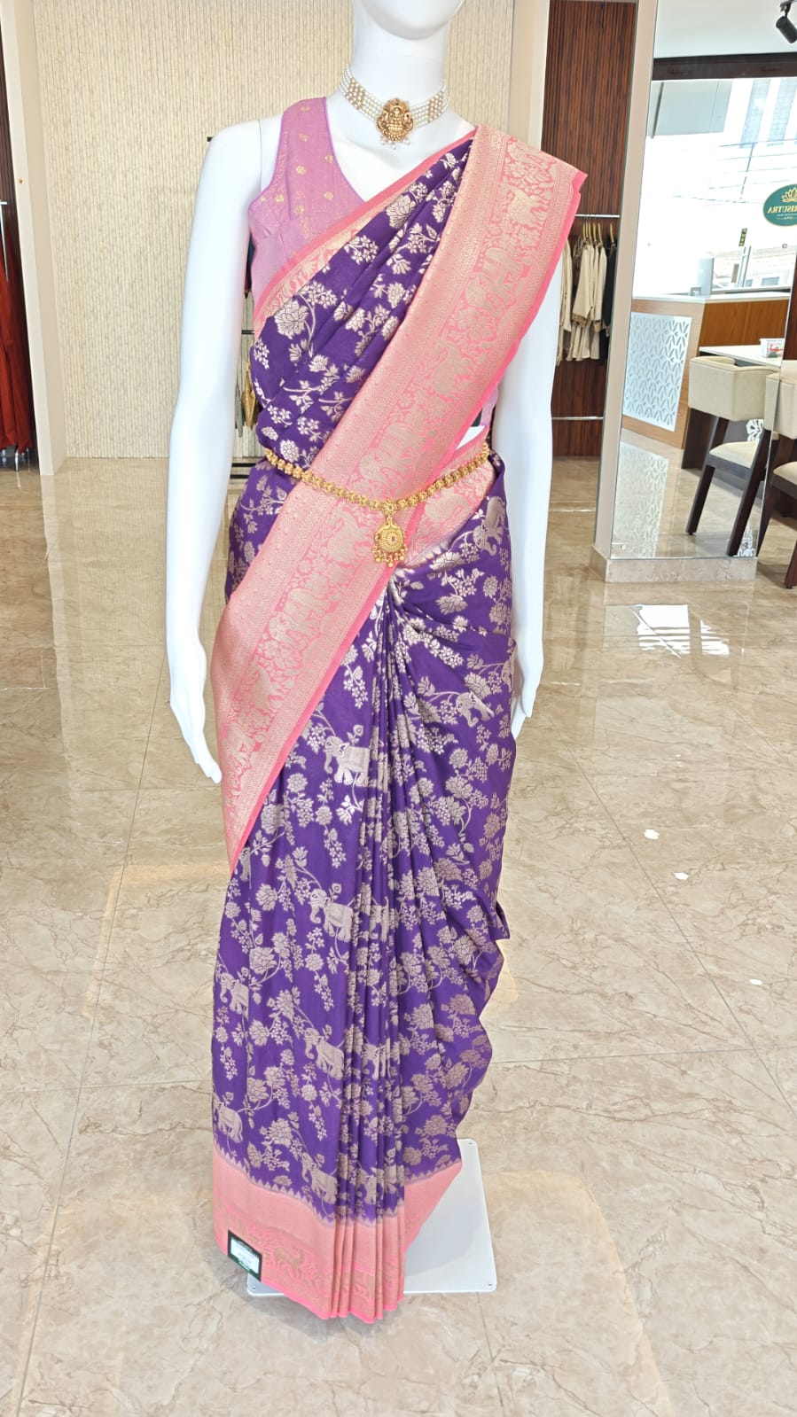 Semi Soft Georgette SS346-Purple with Baby Pink