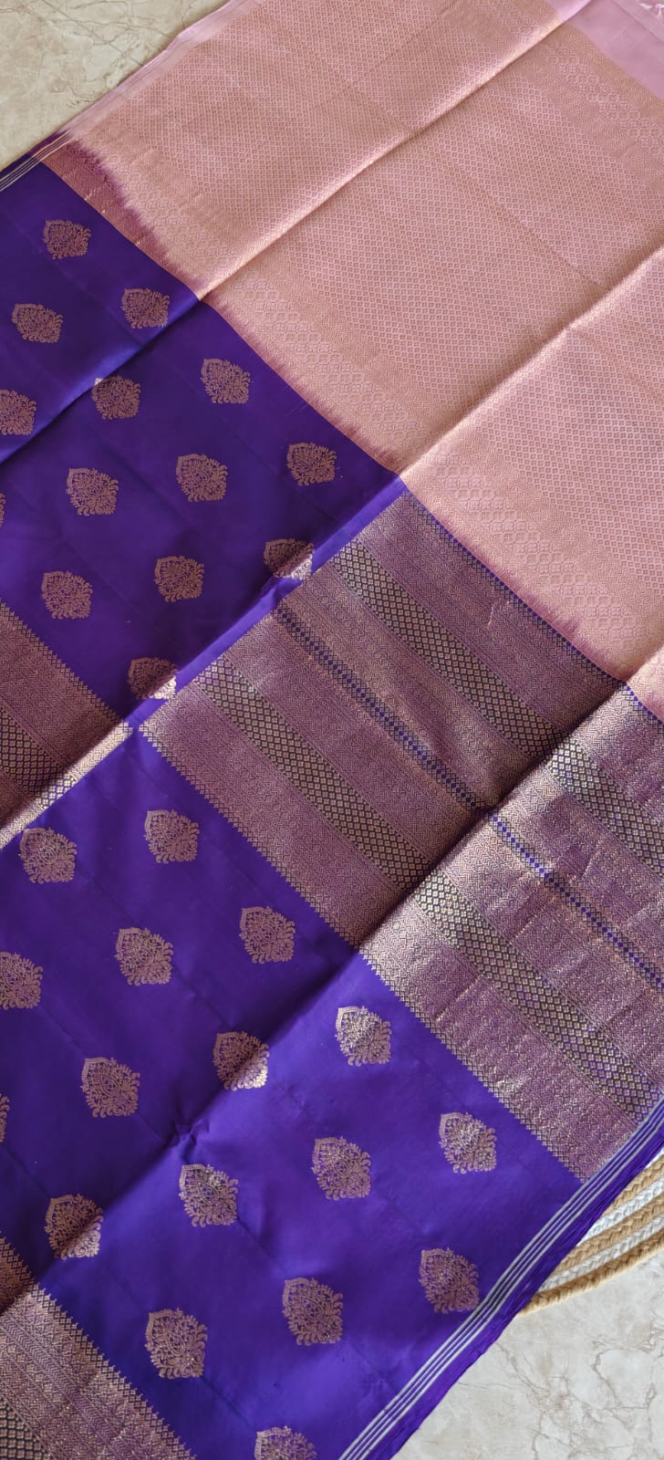 Pure Kanchi Heavy Soft Silk Saree with Turning Weaving PSS313-Purple with Pink
