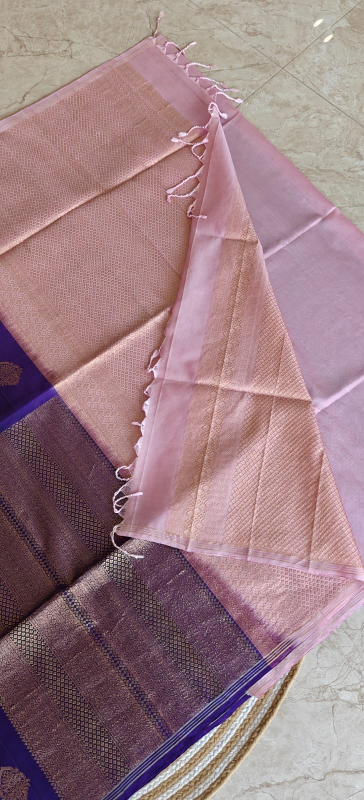 Pure Kanchi Heavy Soft Silk Saree with Turning Weaving PSS313-Purple with Pink