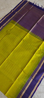 Pure Kanchi Heavy Soft Silk PSS309-Olive green with Purple