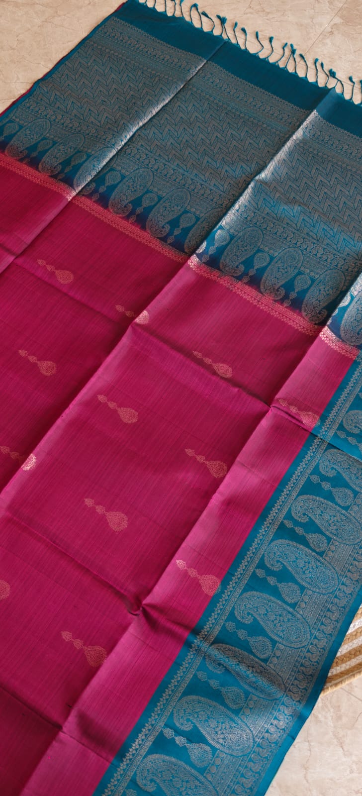 Pure Kanchi Hevy Soft Silk PSS404-Wine with Peacock blue