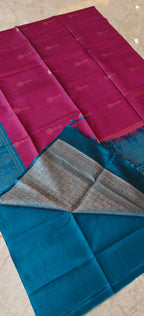 Pure Kanchi Hevy Soft Silk PSS404-Wine with Peacock blue
