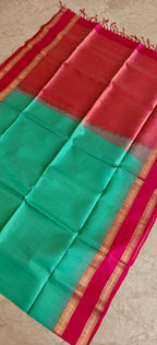 Pure Kanchi Heavy Soft Silk PSS310-Ramagreen with Pink