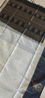 Pure Kanchi Heavy Soft Silk Saree PSS309-White with Black