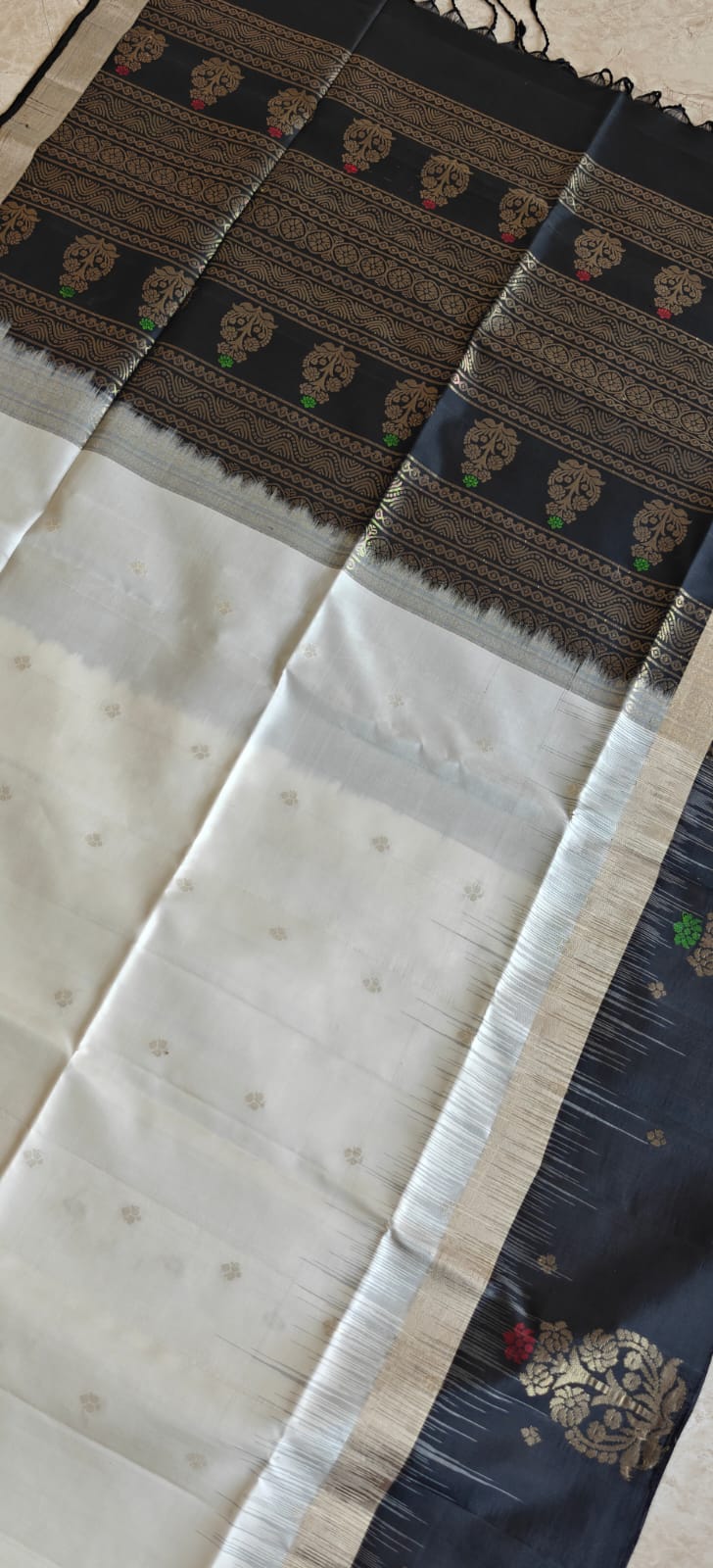Pure Kanchi Heavy Soft Silk Saree PSS309-White with Black