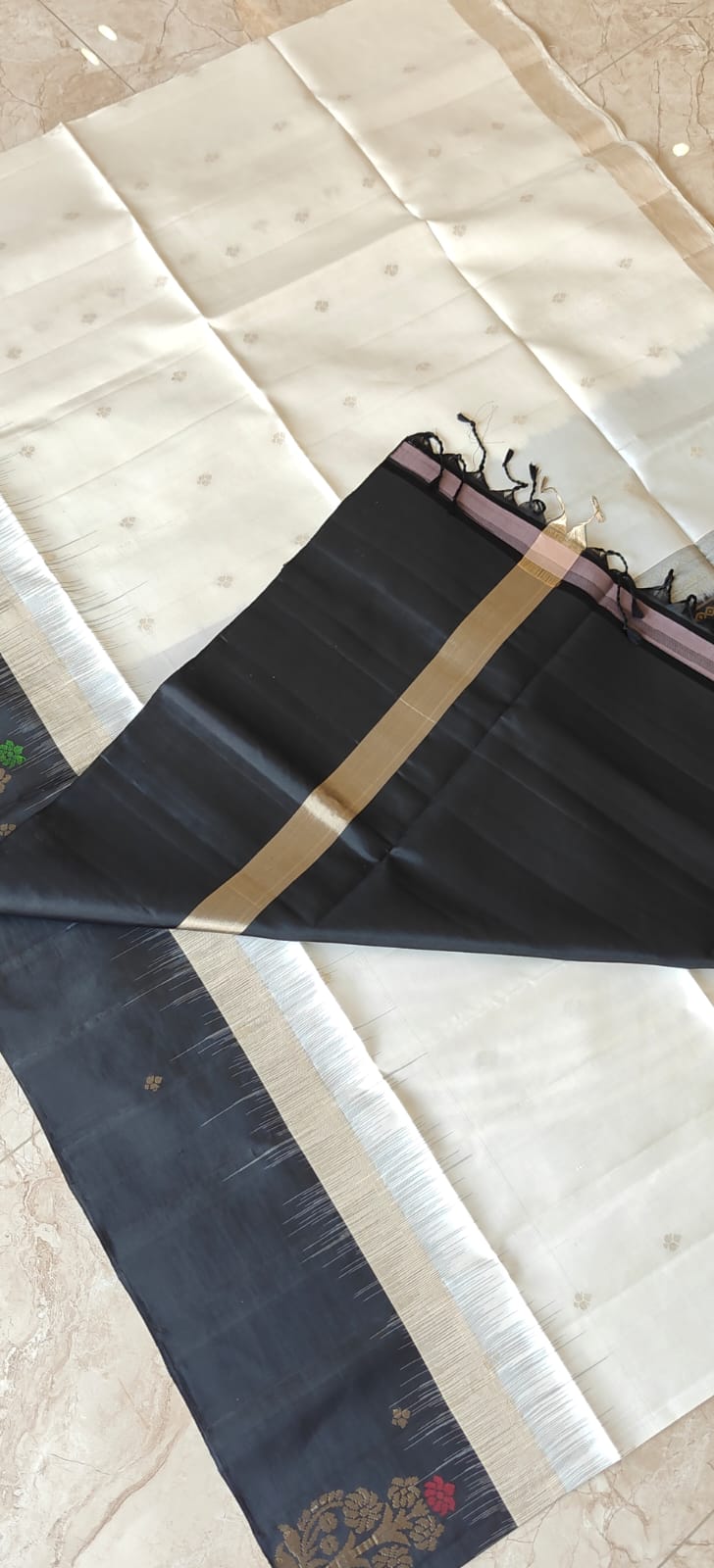 Pure Kanchi Heavy Soft Silk Saree PSS309-White with Black