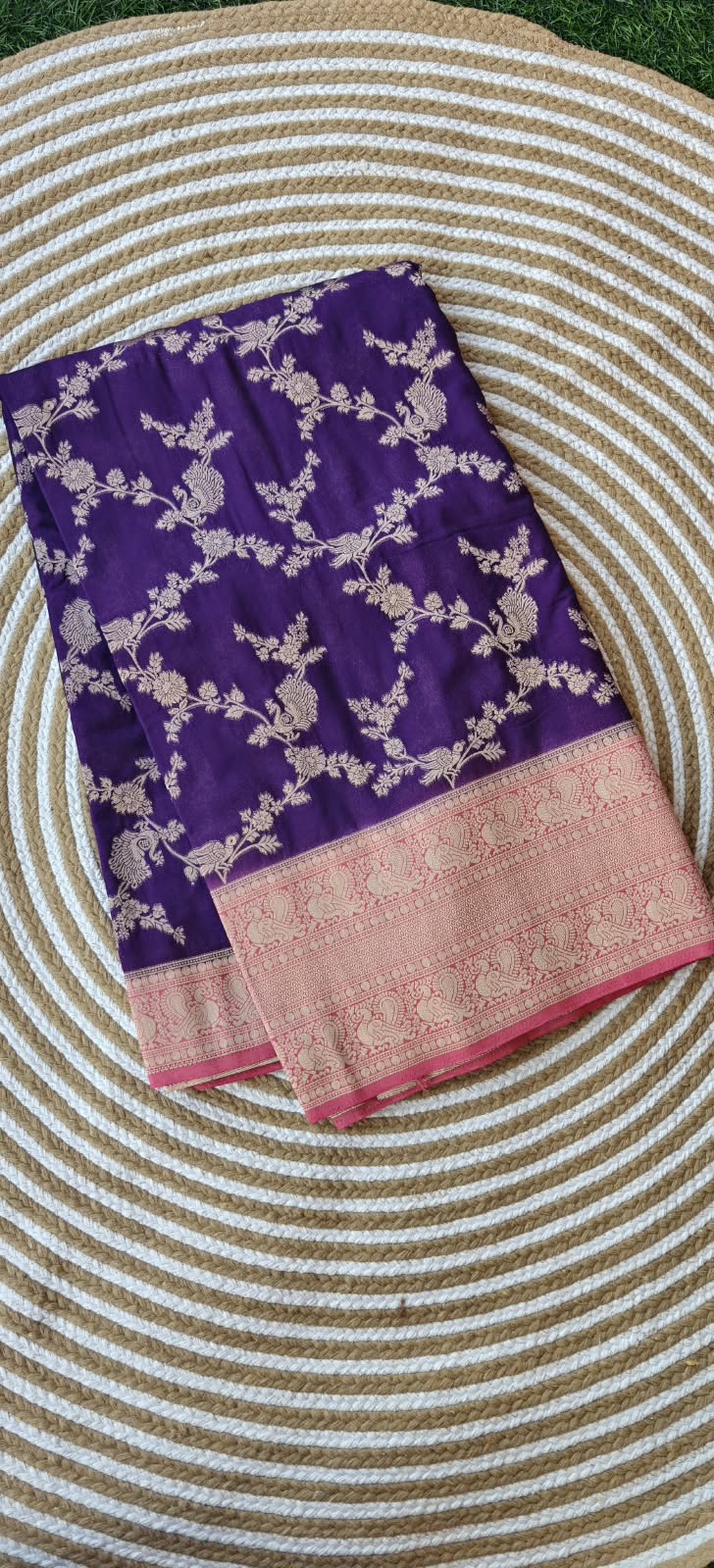 Semi Kaddi Georgette Jaal SS346-Purple with Pink