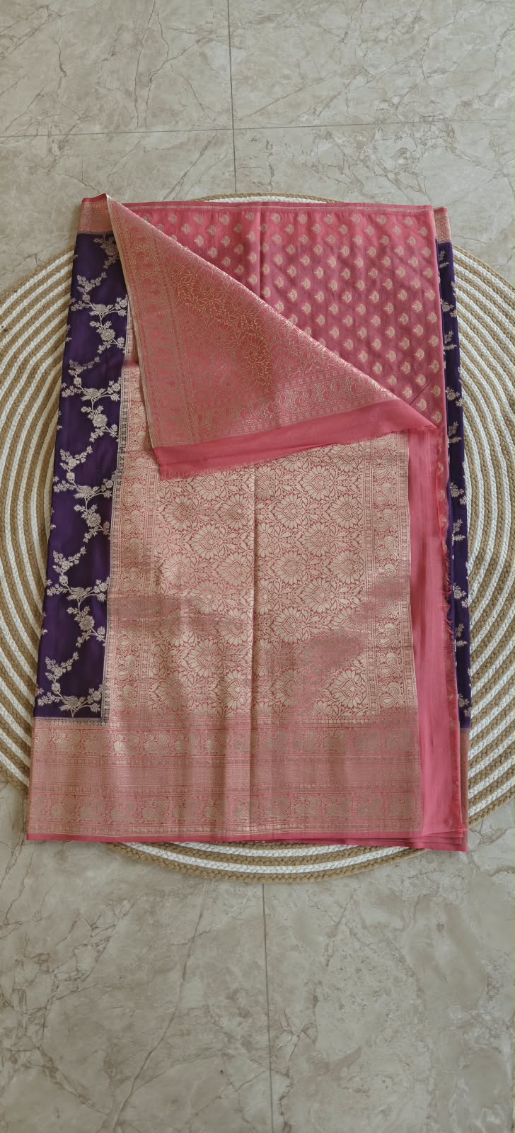 Semi Kaddi Georgette Jaal SS346-Purple with Pink