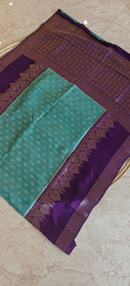 Semi Mysore Crepe Premium Teal blue with Purple SS-650