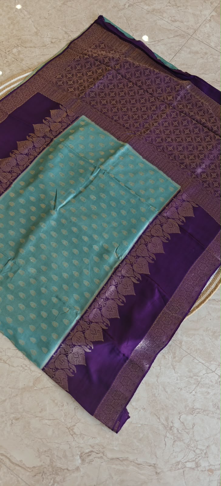 Semi Mysore Crepe Premium Teal blue with Purple SS-650