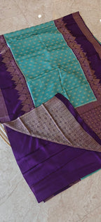 Semi Mysore Crepe Premium Teal blue with Purple SS-650