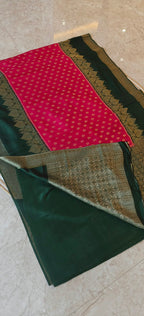 Semi Mysore Crepe Premium Rani Pink With Bottle green SS-650