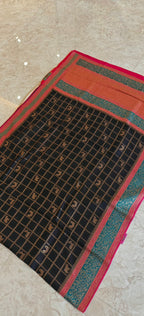 Black with Pink 3D Tusser Saree SS-349