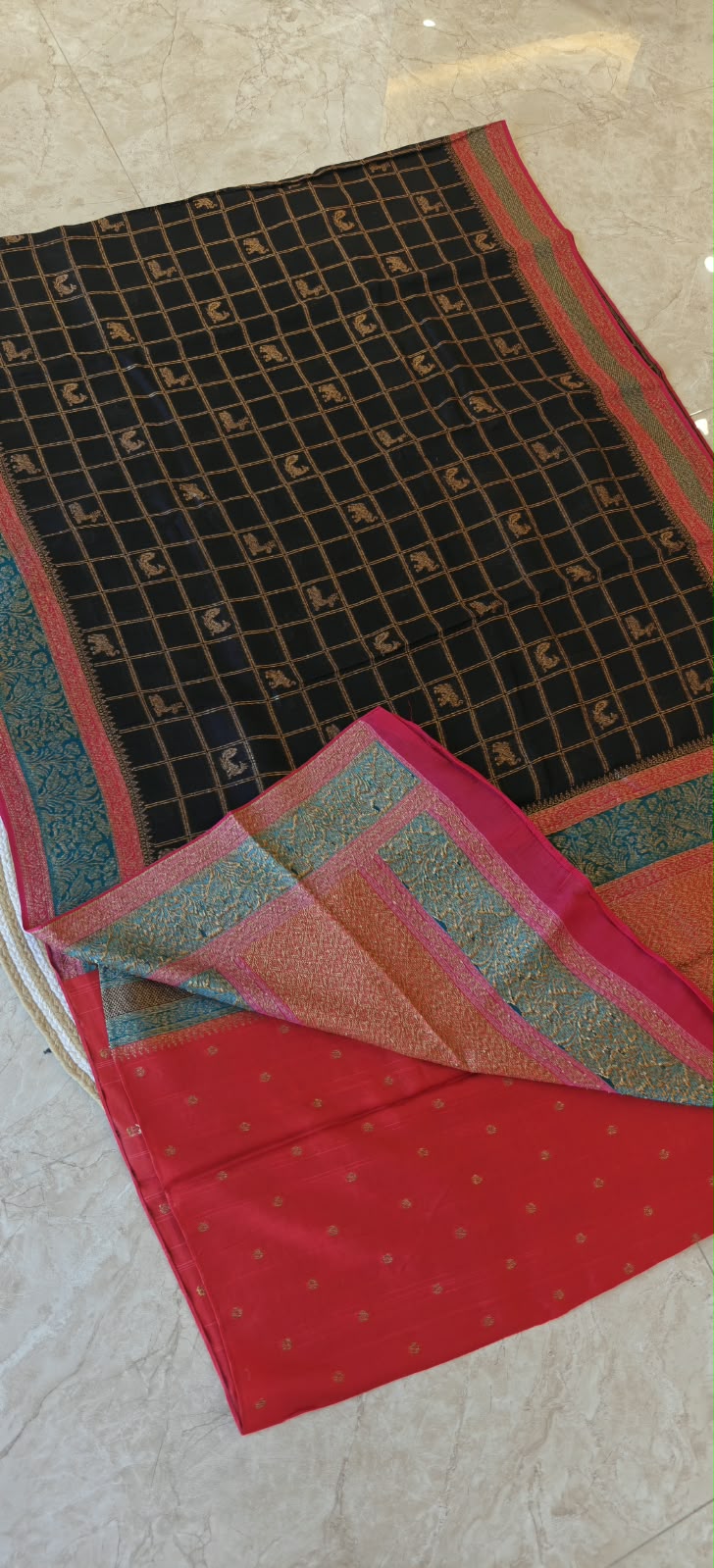 Black with Pink 3D Tusser Saree SS-349