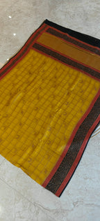 Yellow with Black 3D Tusser  Saree SS-349
