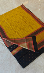 Yellow with Black 3D Tusser  Saree SS-349