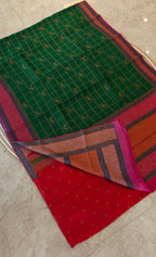Bottle Green with Pink 3D Tusser SS-349